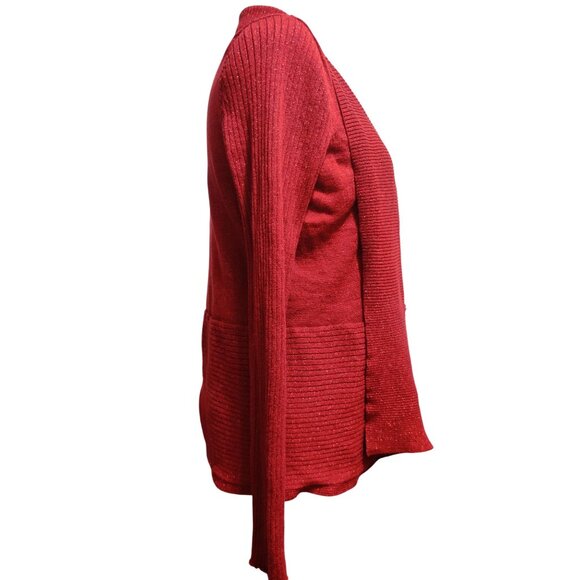 89th + Madison XL Womens Sweater Red Metallic Ribbed Open Front Long Sleeve Knit - Picture 9 of 12